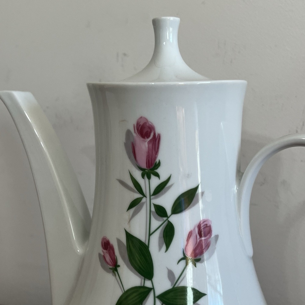 Vintage‎ Schirnding Porcelain Coffee Pot Tea Pot 1970's Pink Rose Floral Pattern - Picture 2 of 11